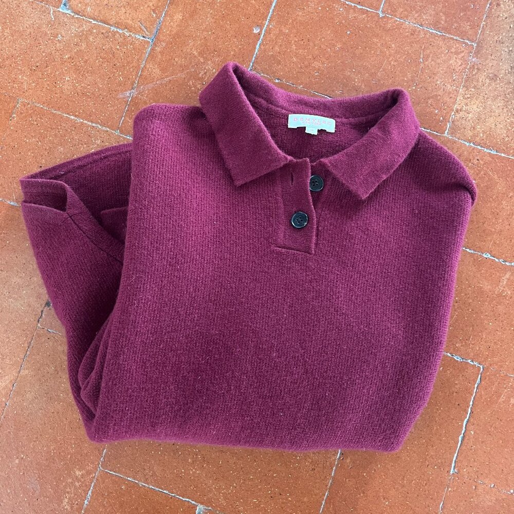 Demylee 100% Cashmere Collared Buttoned Burgundy Sweater